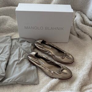 Manolo Blahnik Metallic Pewter Ballet Flats